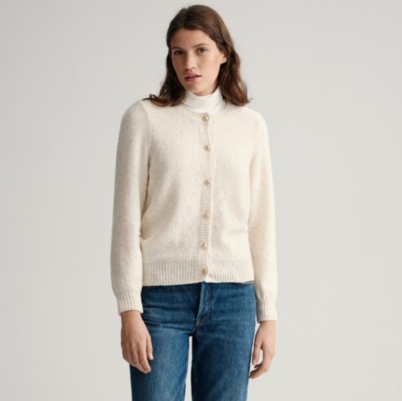 GANT wool blend gold yarns cream cardigan size M - Picture 2 of 8